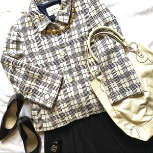 🌟Banana Republic Blazer Navy/Ivory Check Crop SZL